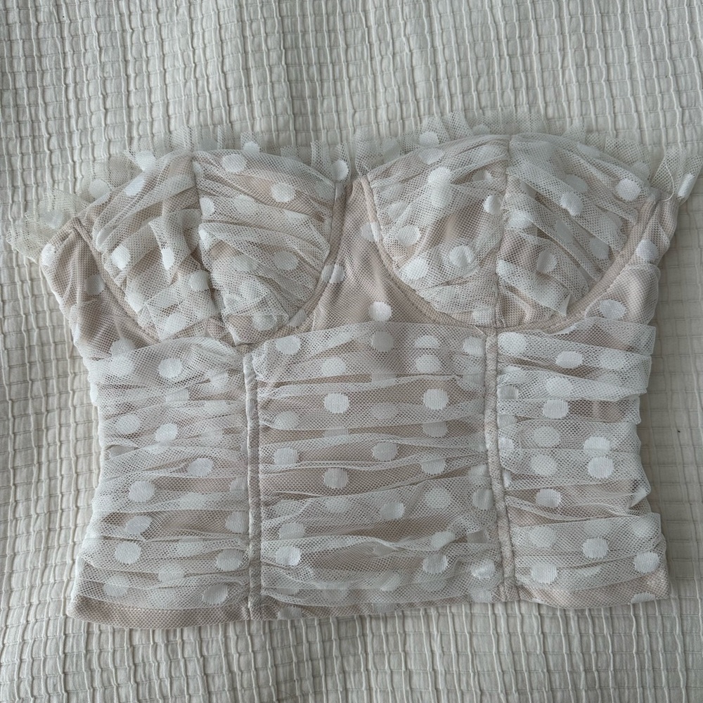 Lulus White Polka Dot Mesh Bustier Top